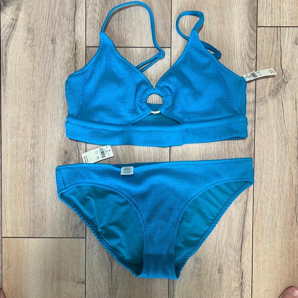 aerie Textured Ring Bikini Set in Bright Blue